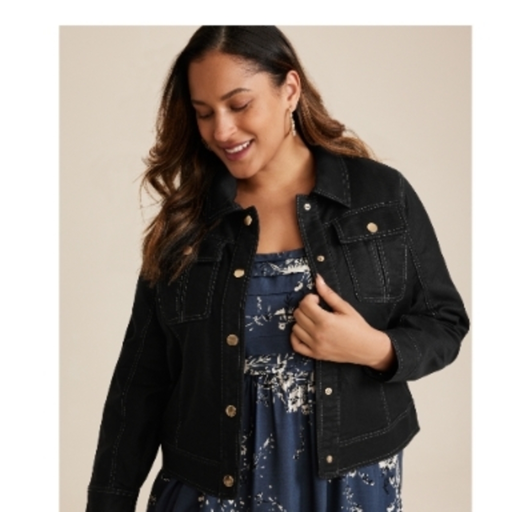Maurices Black Button-Front Jean Jacket with Contrast Stitching